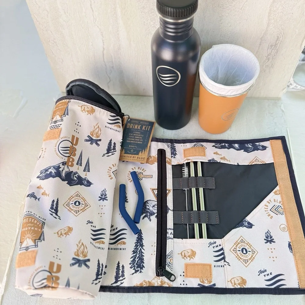 New United By Blue Reusable Drink Kit Set Tawny #8623
